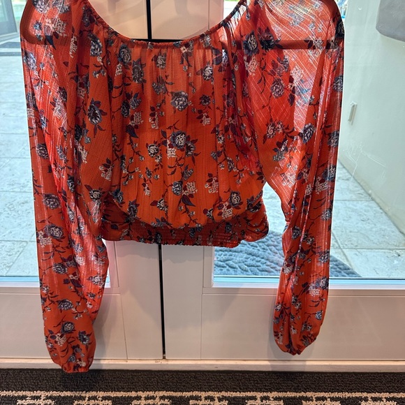 NWT Free People crop blouse with long sheer sleeves - Picture 2 of 6